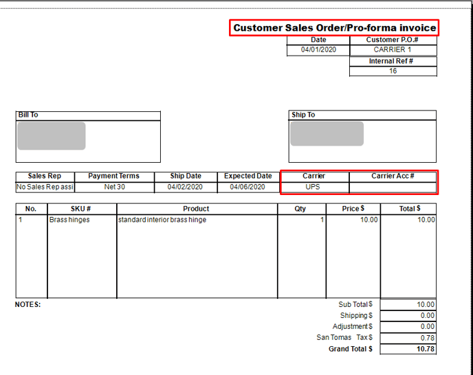 Carrier_Pro-Forma Invoice