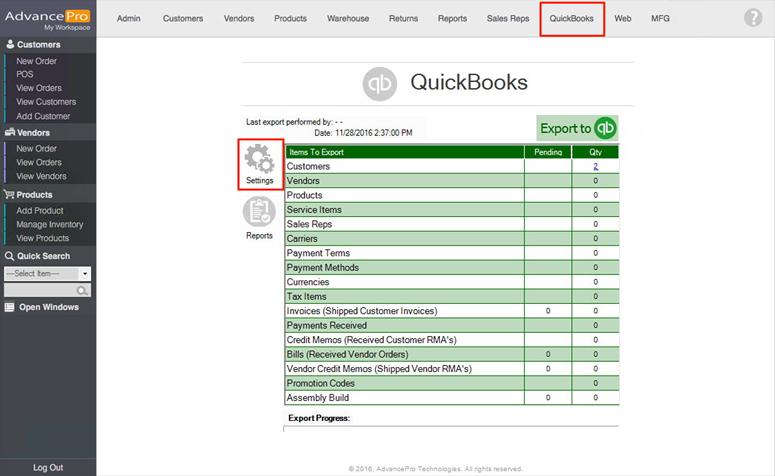 import quickbooks online settings to new company