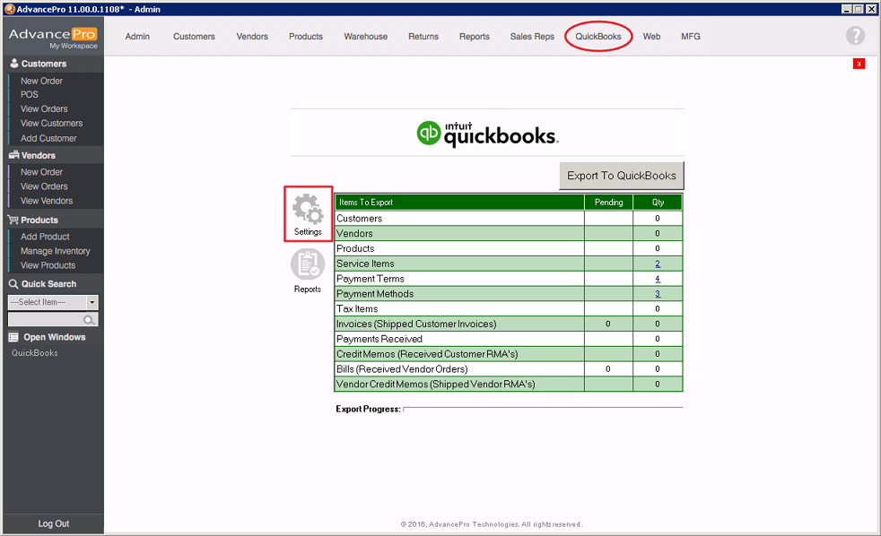 where is the settings icon in quickbooks